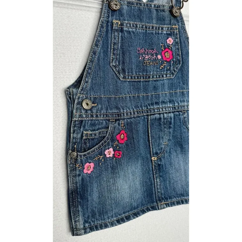 Y2K OshKosh B’gosh Denim Jumper Dress Floral Embroidered 12M